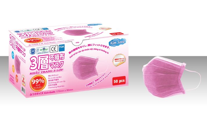 khẩu trang y tế 3 lớp màu hồng